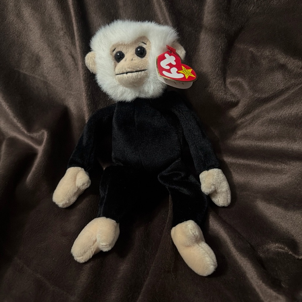 Retired Beanie Baby Plush Monkey Toy - Black and Cream
